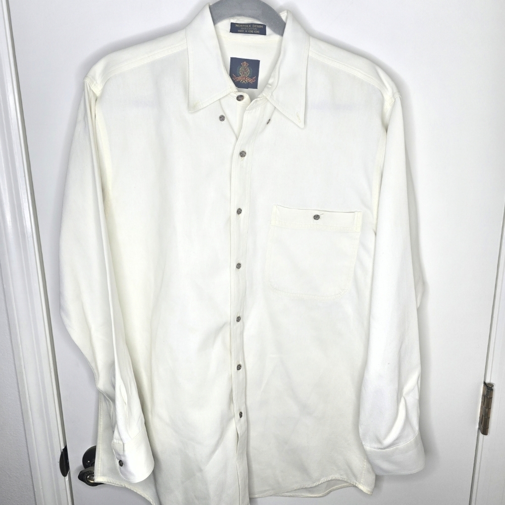 Vintage Savile Row Norfolk Denim Elegant Cream Men's Dress Shirt 15.5" Neck